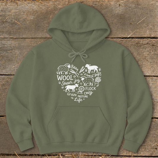 Sheep Farm Heart Hoodie - Military Green