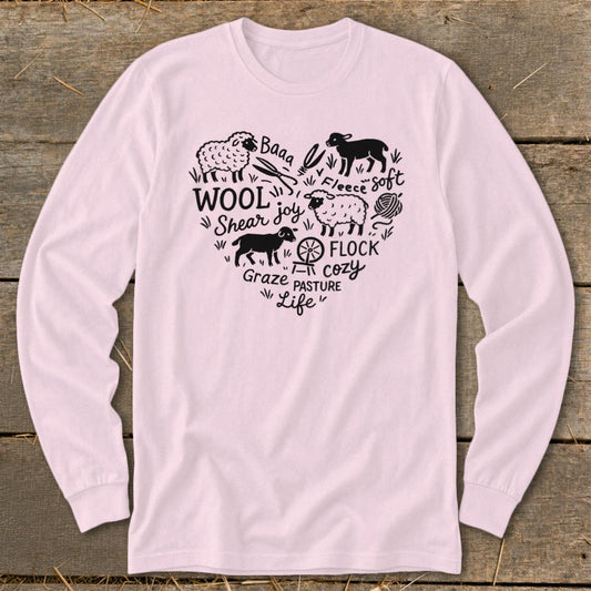 Sheep Farm Heart Long Sleeve Tee - Light Pink