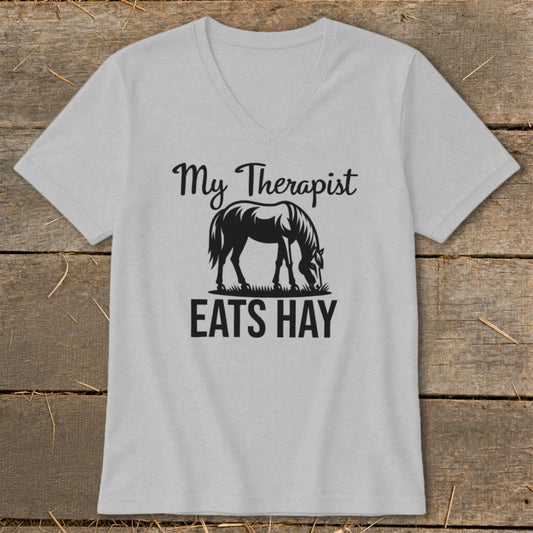 Therapist Eats Hay V-neck - Athletic Heather