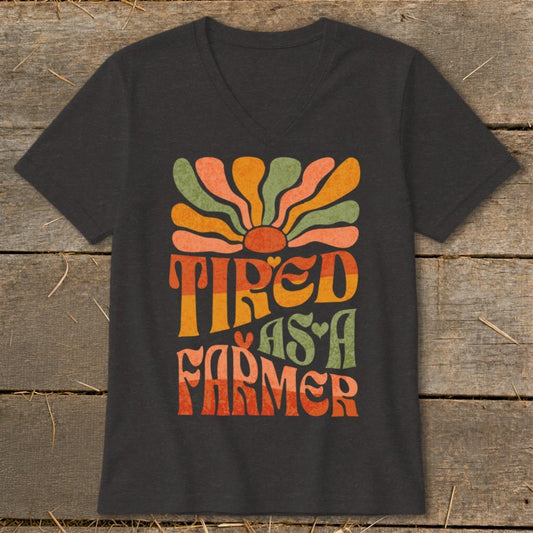 Tired As A Farmer V-neck - Dark Heather