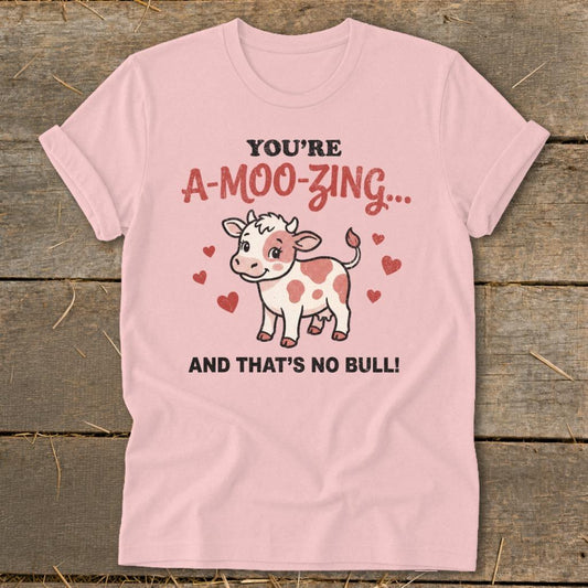 Valentines Card - A-Moo-Zing Softstyle Tee - Pink