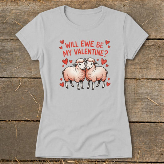 Valentines Card - Will Ewe Be Mine Ladies Tee - Sport Grey