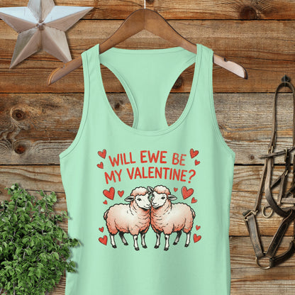 Valentines Card - Will Ewe Be Mine Racerback Tank