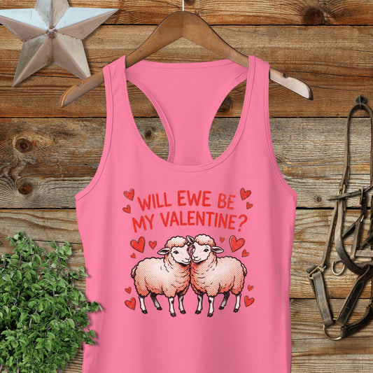 Valentines Card - Will Ewe Be Mine Racerback Tank