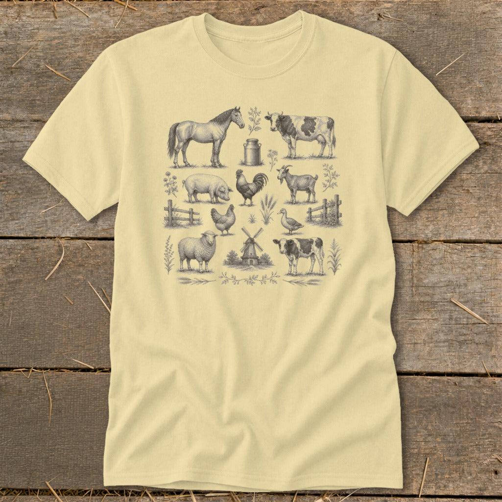 Vintage Drawing Farm Animals Classic Tee