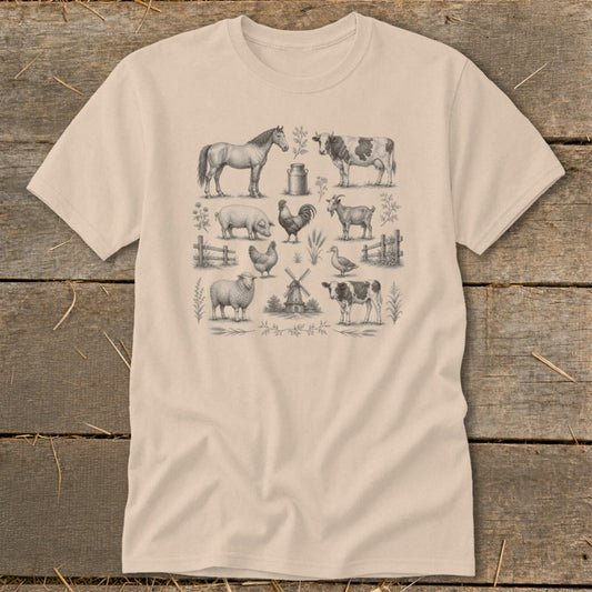 Vintage Drawing Farm Animals Classic Tee