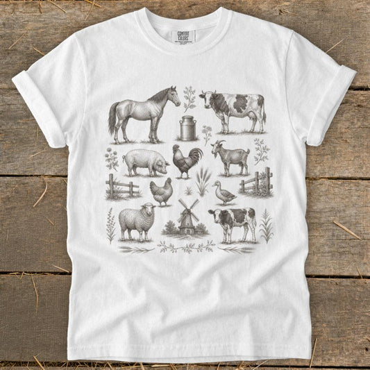 Vintage Drawing Farm Animals Signature Tee