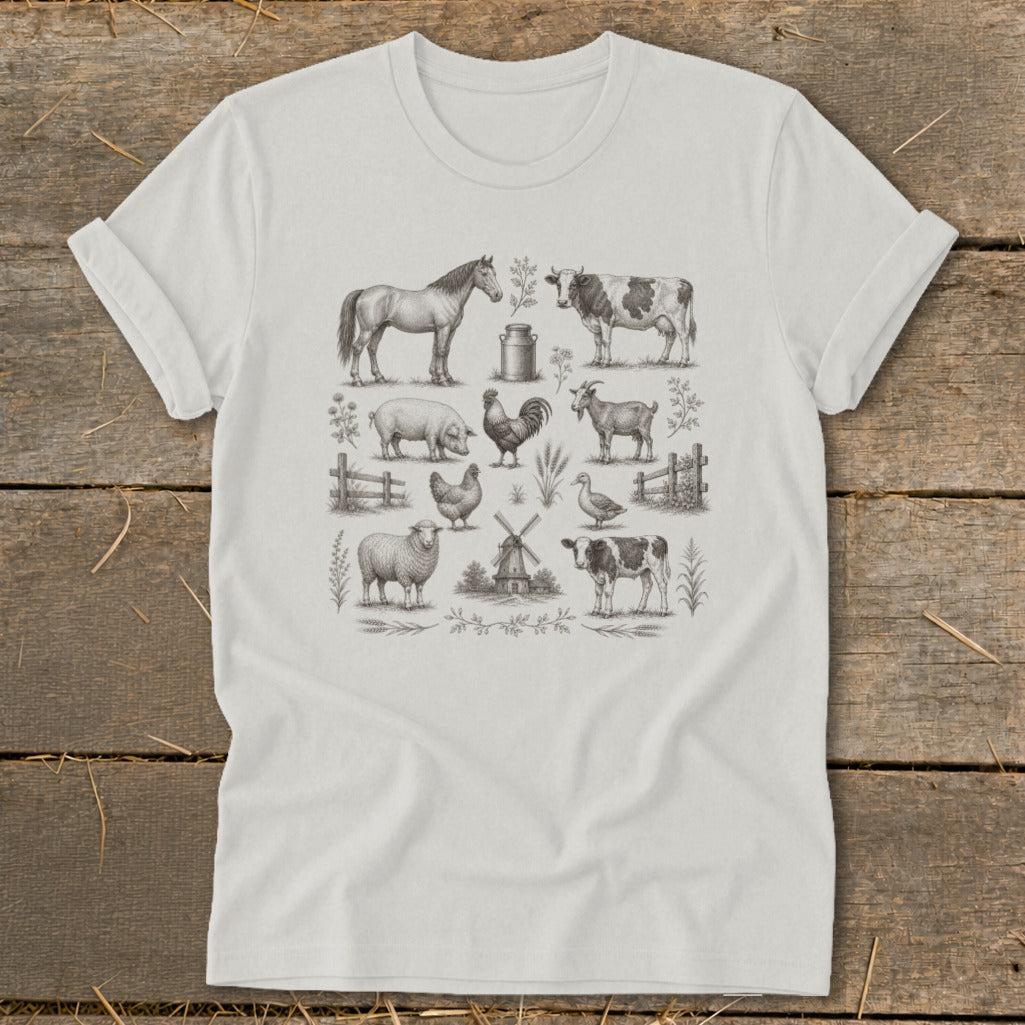 Vintage Drawing Farm Animals Softstyle Tee