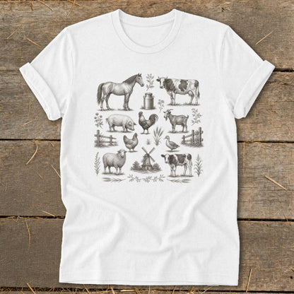 Vintage Drawing Farm Animals Softstyle Tee