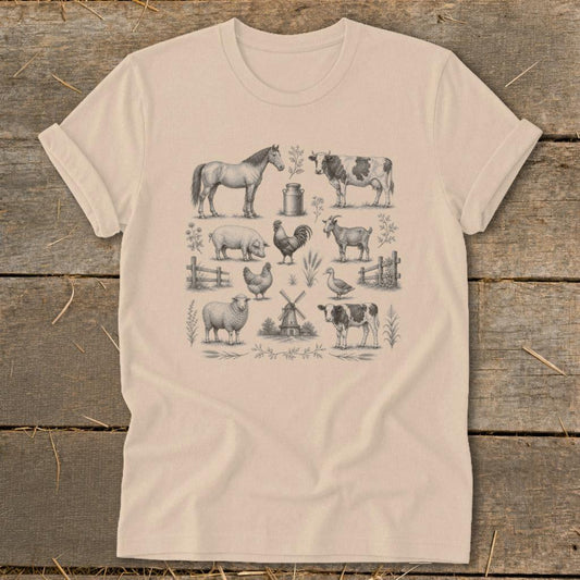 Vintage Drawing Farm Animals Softstyle Tee