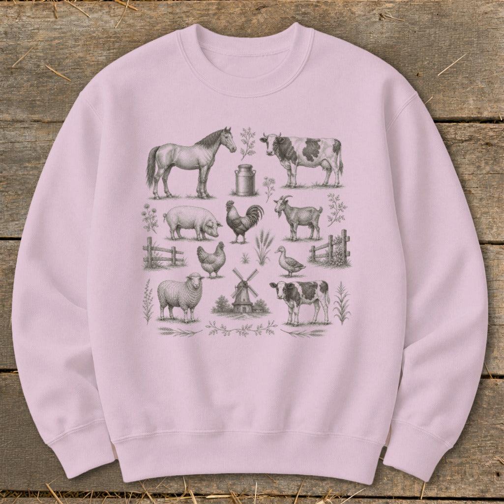 Vintage Drawing Farm Animals Sweatshirt