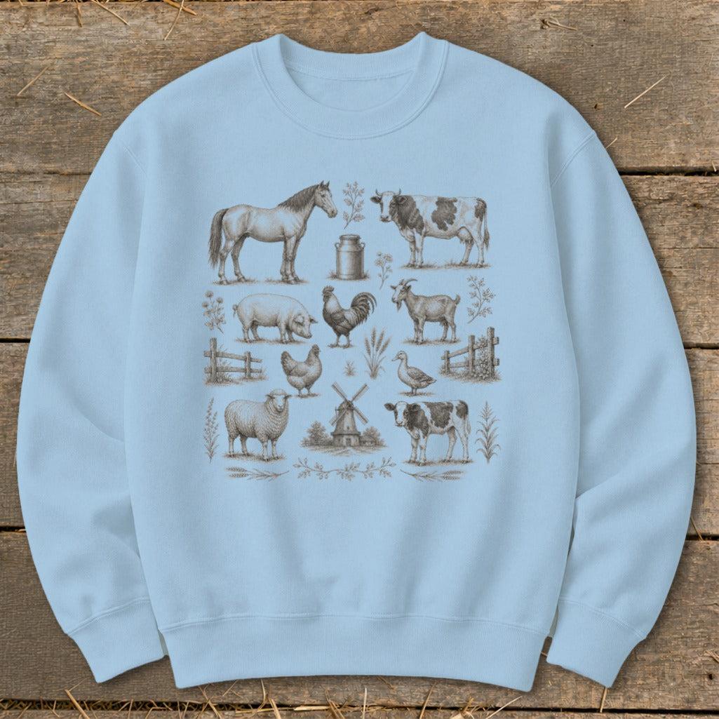Vintage Drawing Farm Animals Sweatshirt