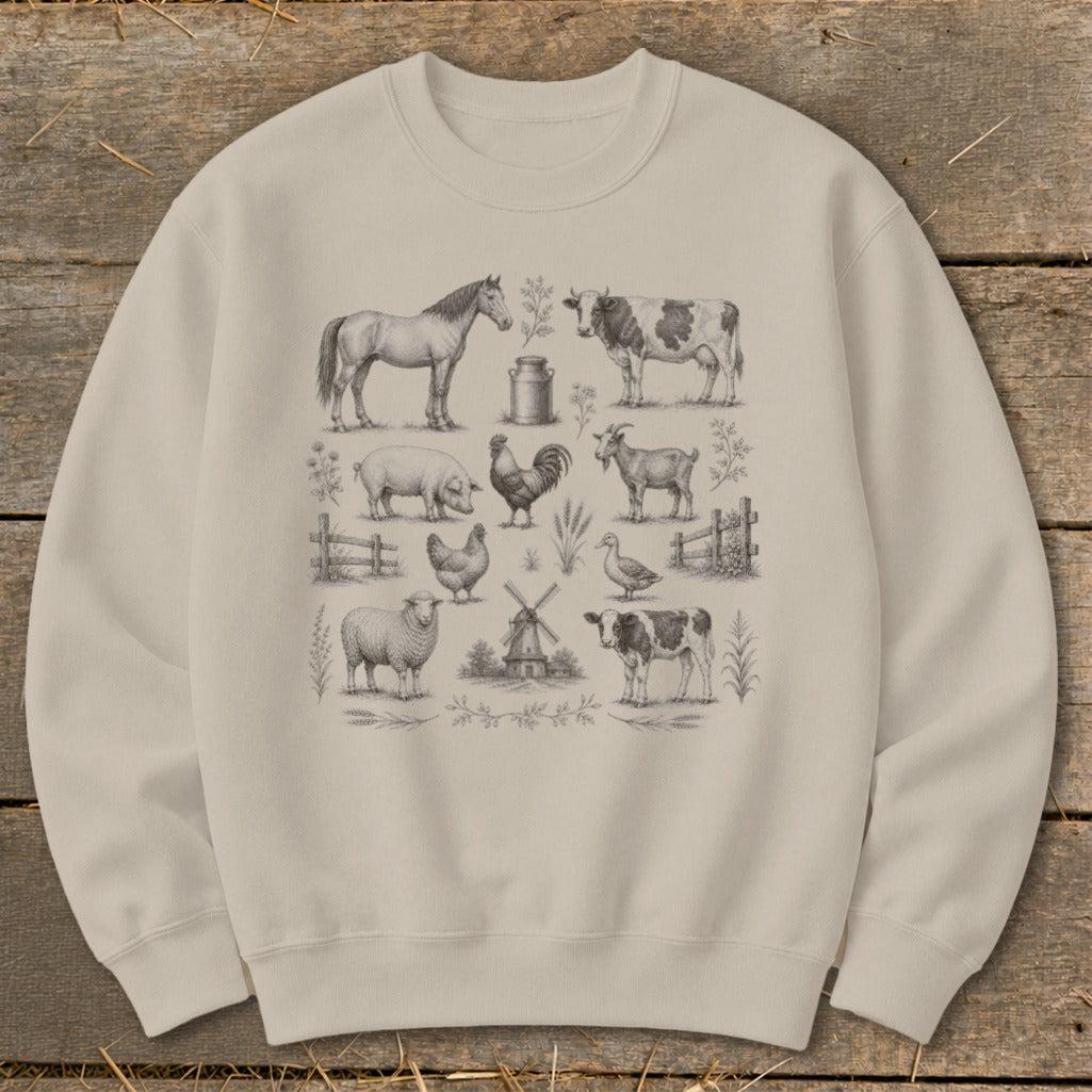 Vintage Drawing Farm Animals Sweatshirt