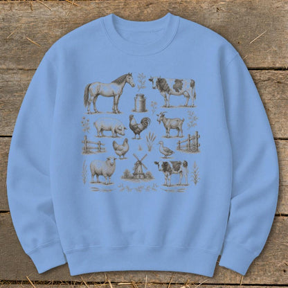 Vintage Drawing Farm Animals Sweatshirt