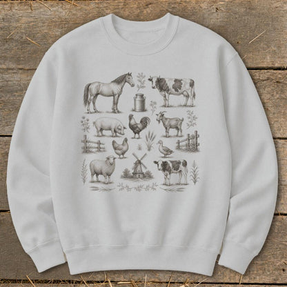 Vintage Drawing Farm Animals Sweatshirt