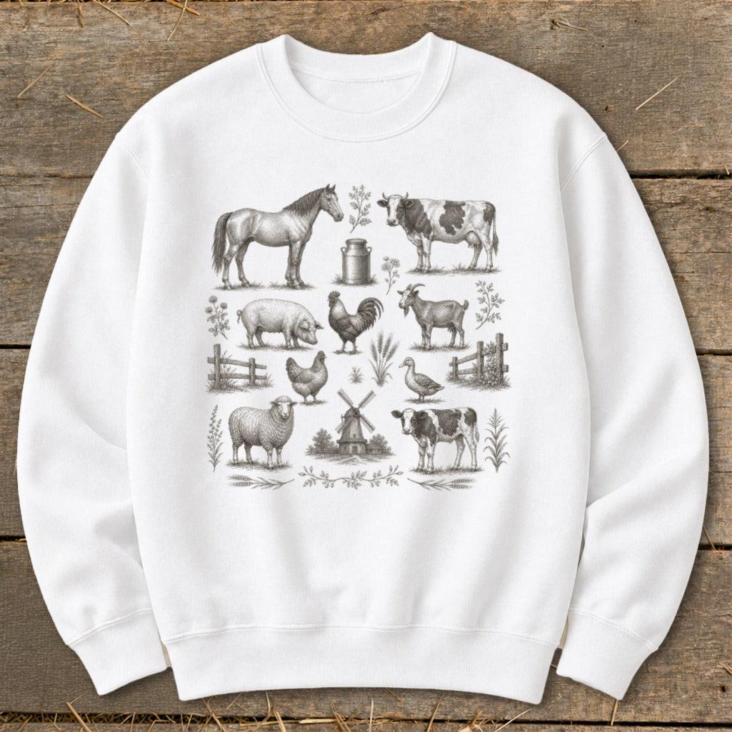 Vintage Drawing Farm Animals Sweatshirt