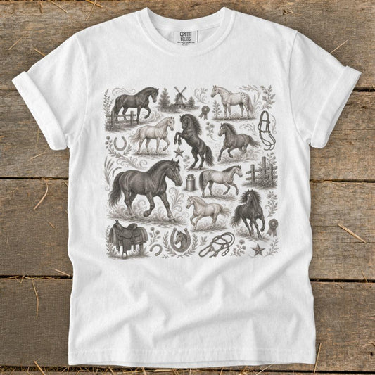 Vintage Drawing Horses Signature Tee