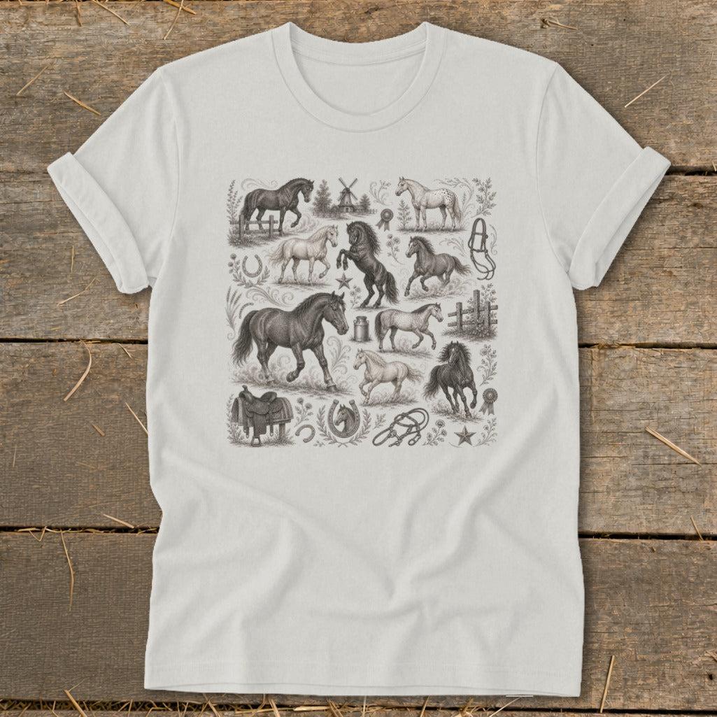 Vintage Drawing Horses Softstyle Tee