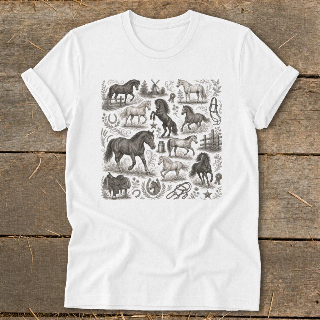 Vintage Drawing Horses Softstyle Tee