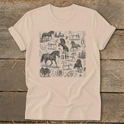 Vintage Drawing Horses Softstyle Tee