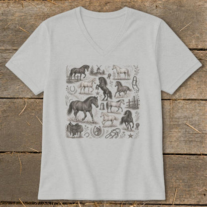 Vintage Drawing Horses V-neck