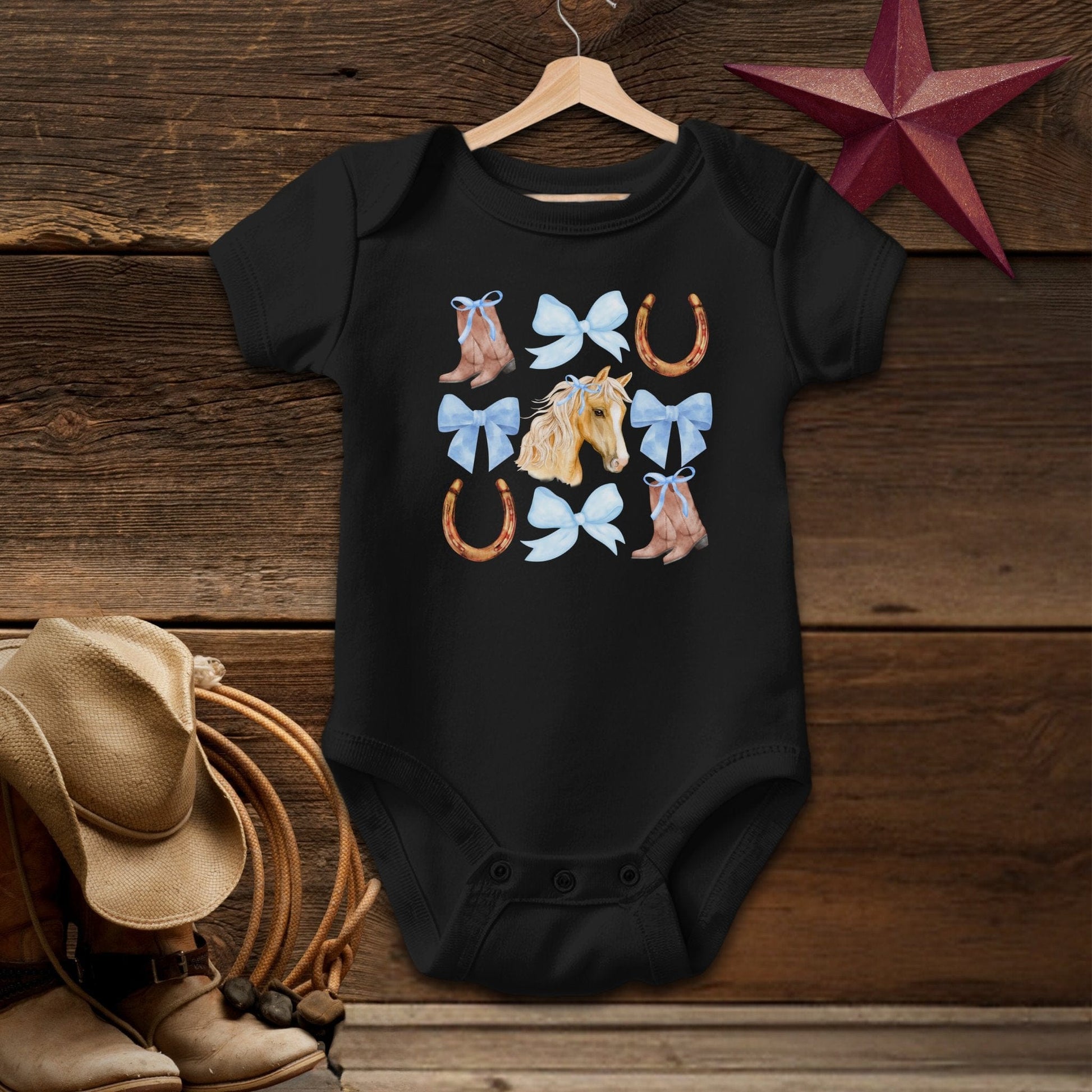 Western Blue Bows Baby Bodysuit