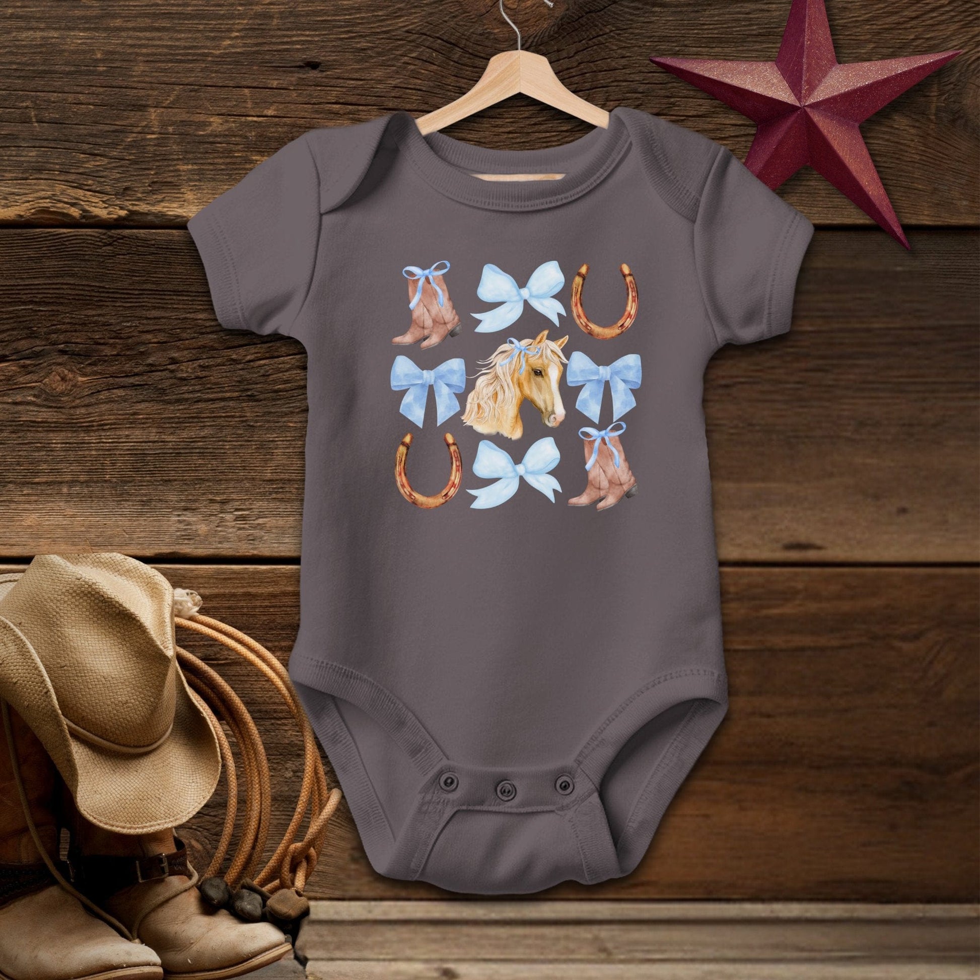 Western Blue Bows Baby Bodysuit