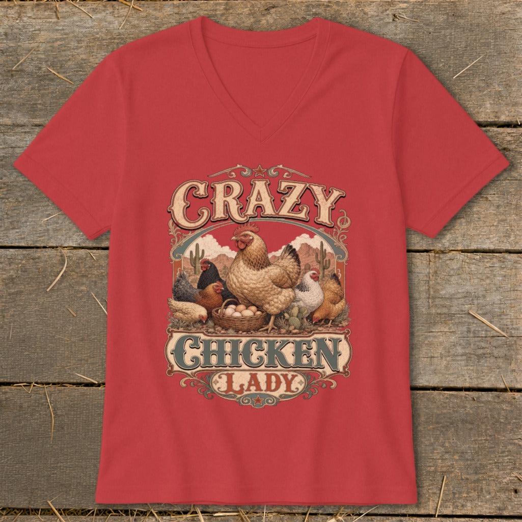 Western Crazy Chicken Lady V-neck