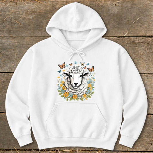 Whimsical Sheep Hoodie - White