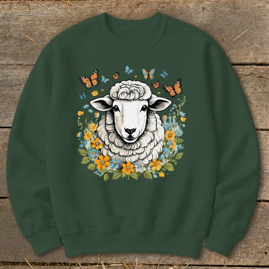 Whimsical Sheep Sweatshirt - Forest Green