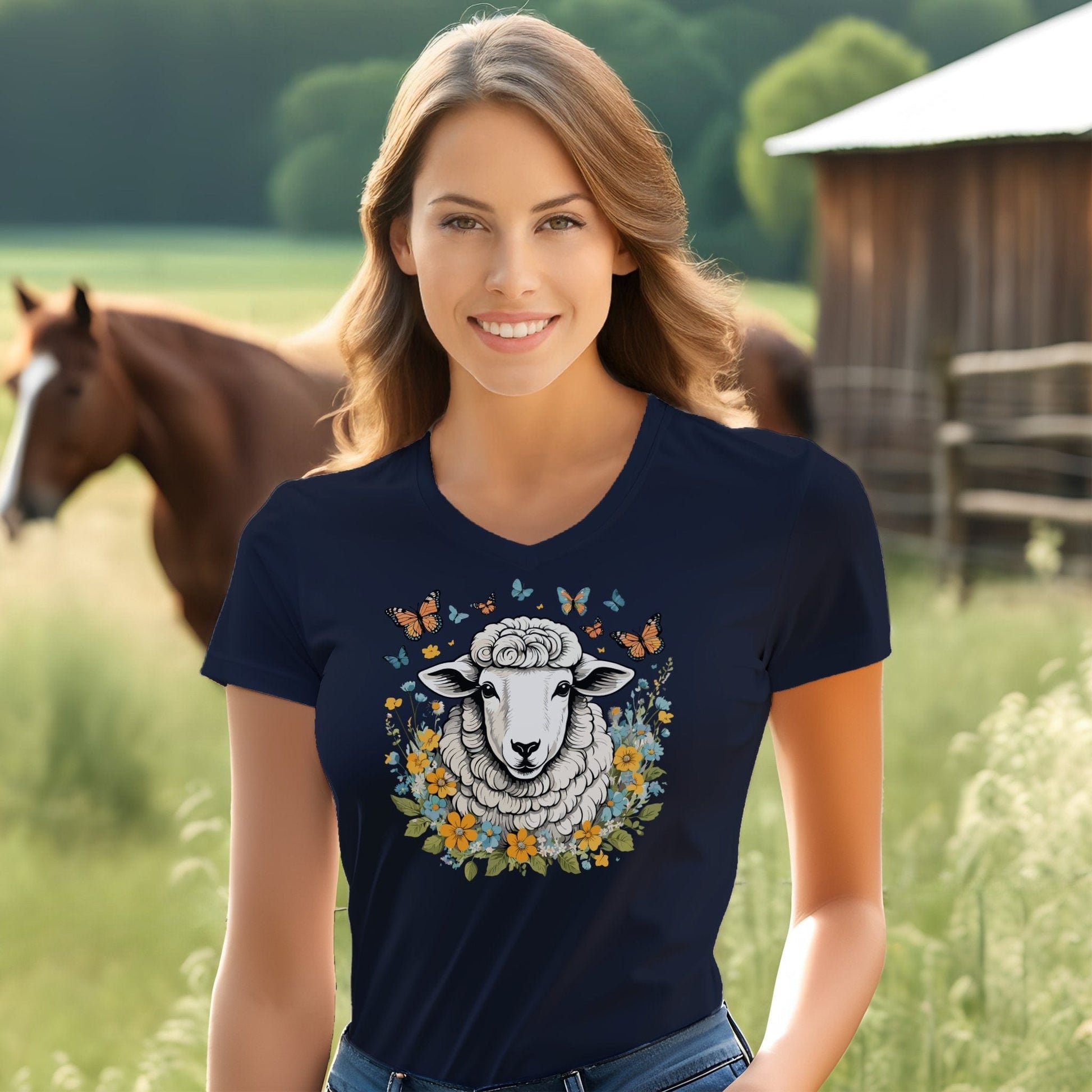 Whimsical Sheep V-neck