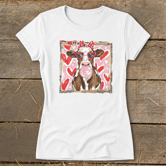 Whimsical Valentine - Cow Ladies Tee - White
