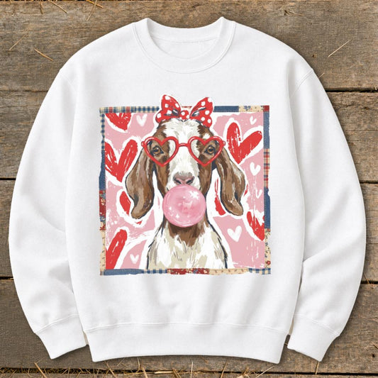 Whimsical Valentine - Floppy Ear Goat Sweatshirt - White