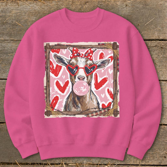 Whimsical Valentine - Goat Sweatshirt - Heliconia