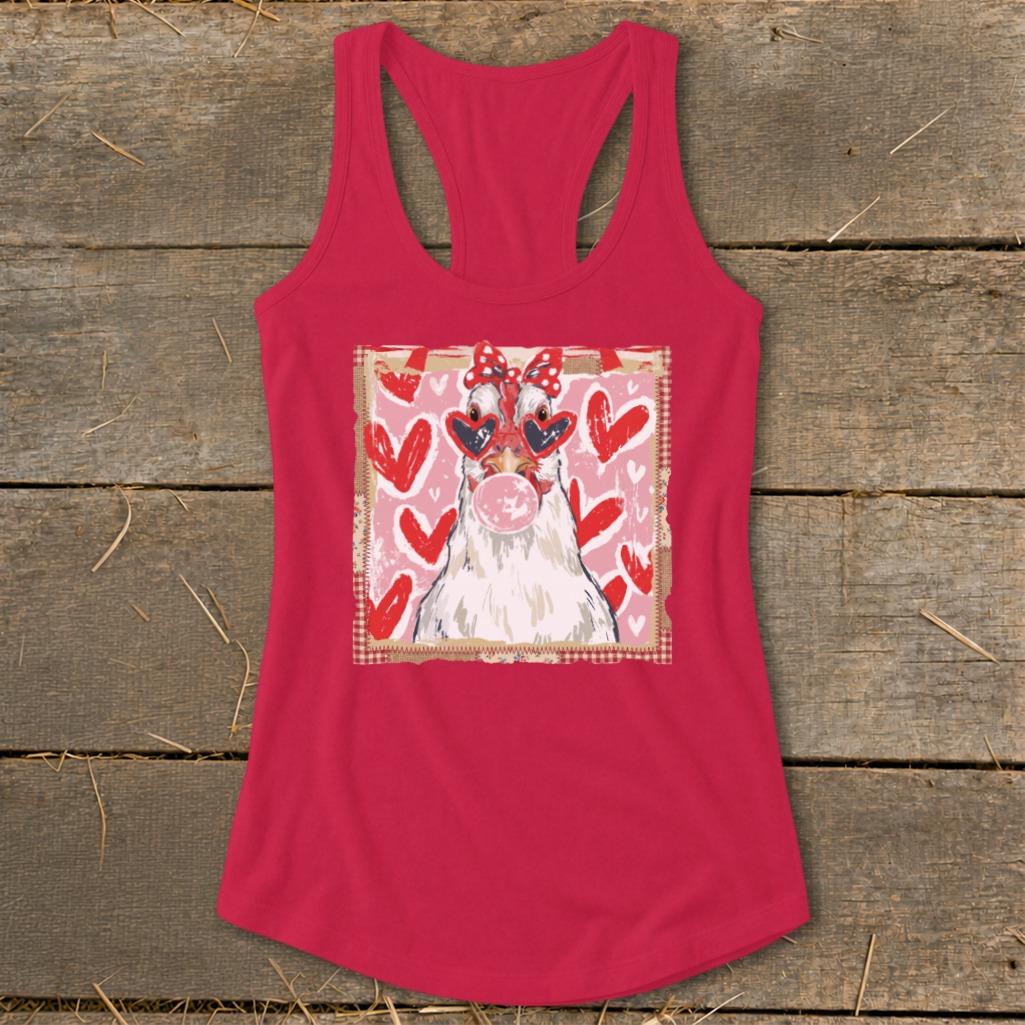 Whimsical Valentine - Chicken Racerback Tank