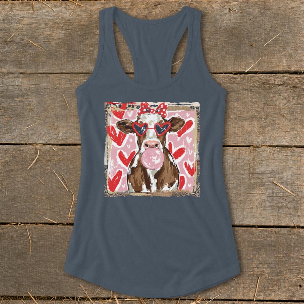 Whimsical Valentine - Cow Racerback Tank