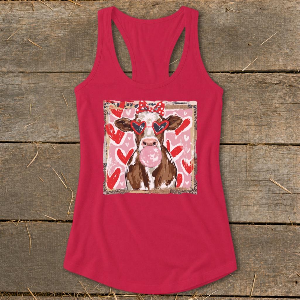 Whimsical Valentine - Cow Racerback Tank