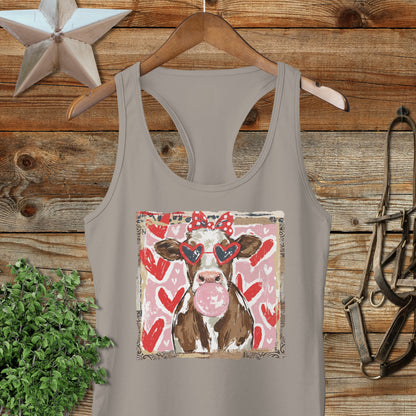 Whimsical Valentine - Cow Racerback Tank