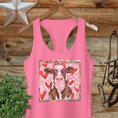 Whimsical Valentine - Cow Racerback Tank