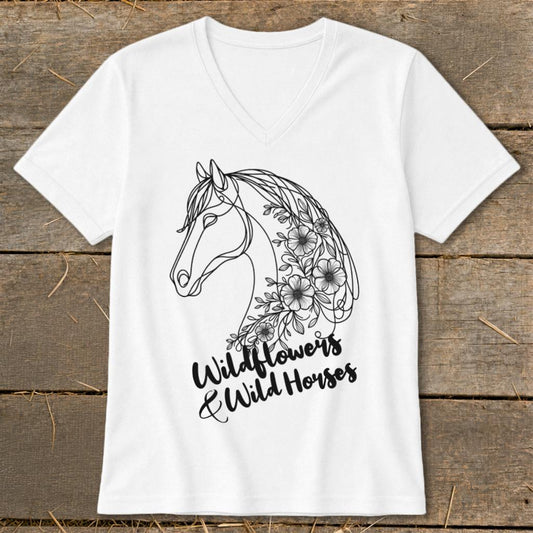 Wildflowers And Wild Horses V-neck - White