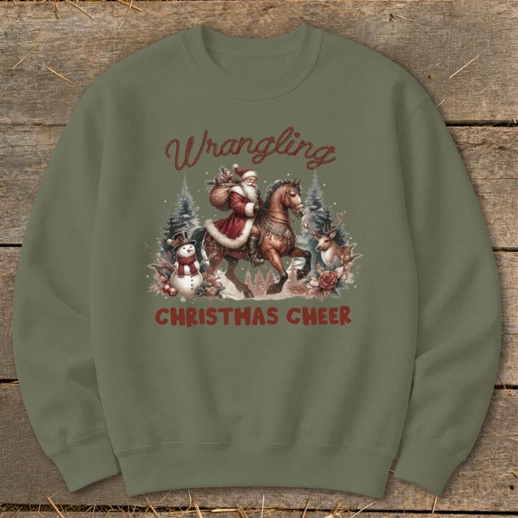 Wrangling Christmas Cheer Sweatshirt - Military Green