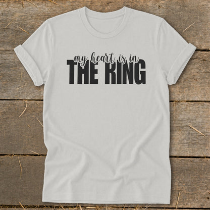 White t-shirt with "my heart is in THE RING" text