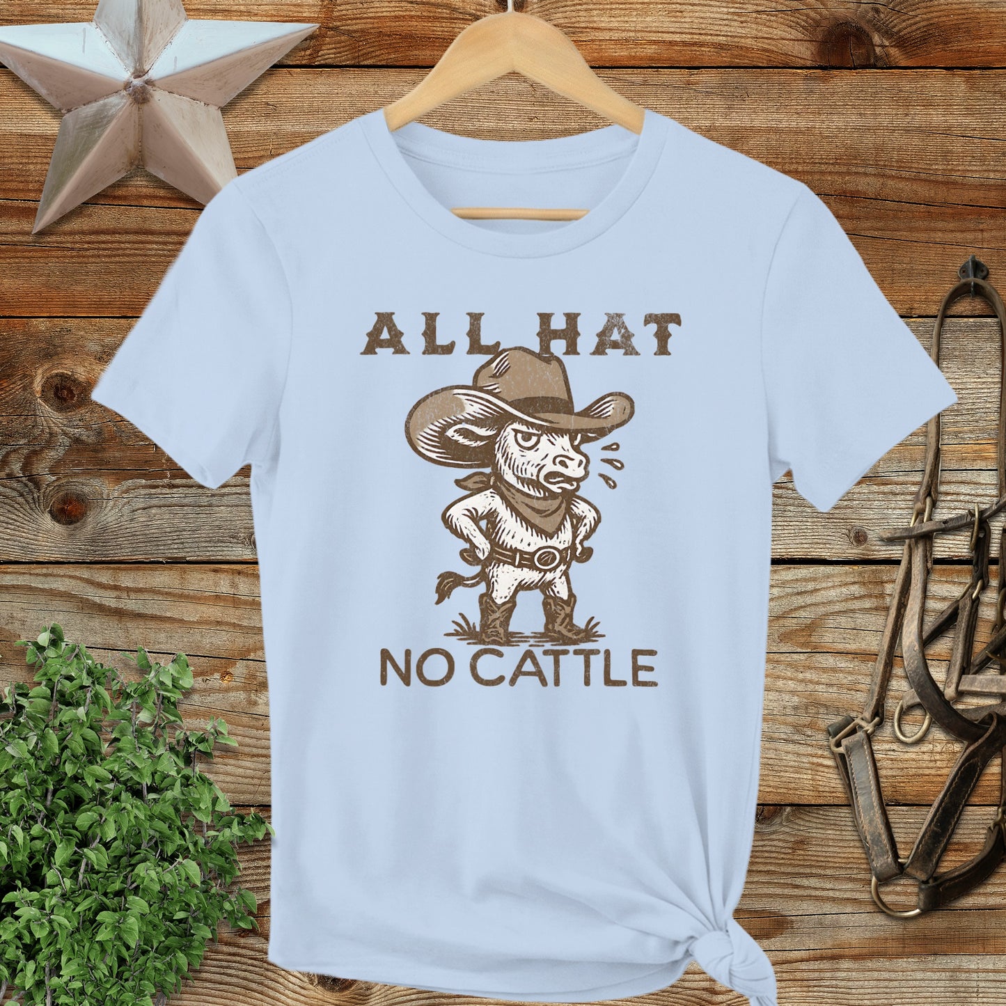 All Hat No Cattle Funny Graphic Cowboy Tee Shirt