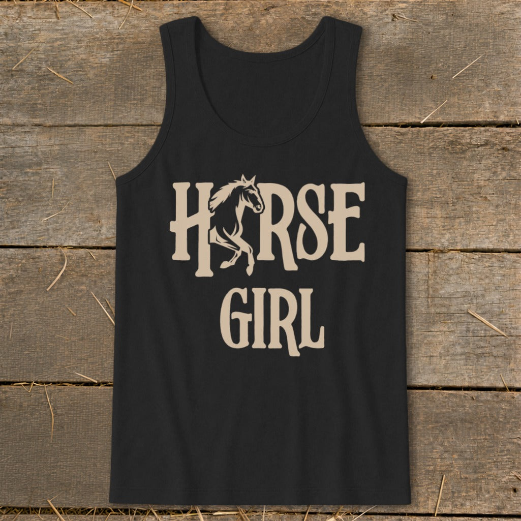 Black tank top with "HORSE GIRL" text and horse silhouette.