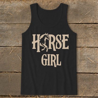 Black tank top with "HORSE GIRL" text and horse silhouette.