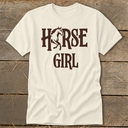 Cream t-shirt with "HORSE GIRL" text and a horse graphic.