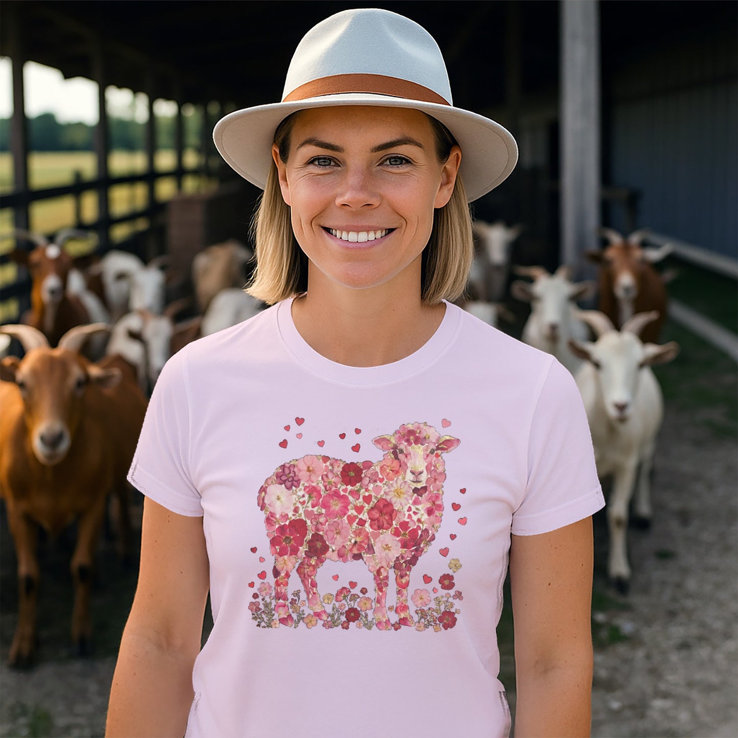 Floral Sheep Design Women's T-Shirt for Farm Style