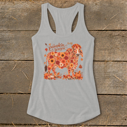 Fall Floral Brahman Cow Racerback Tank