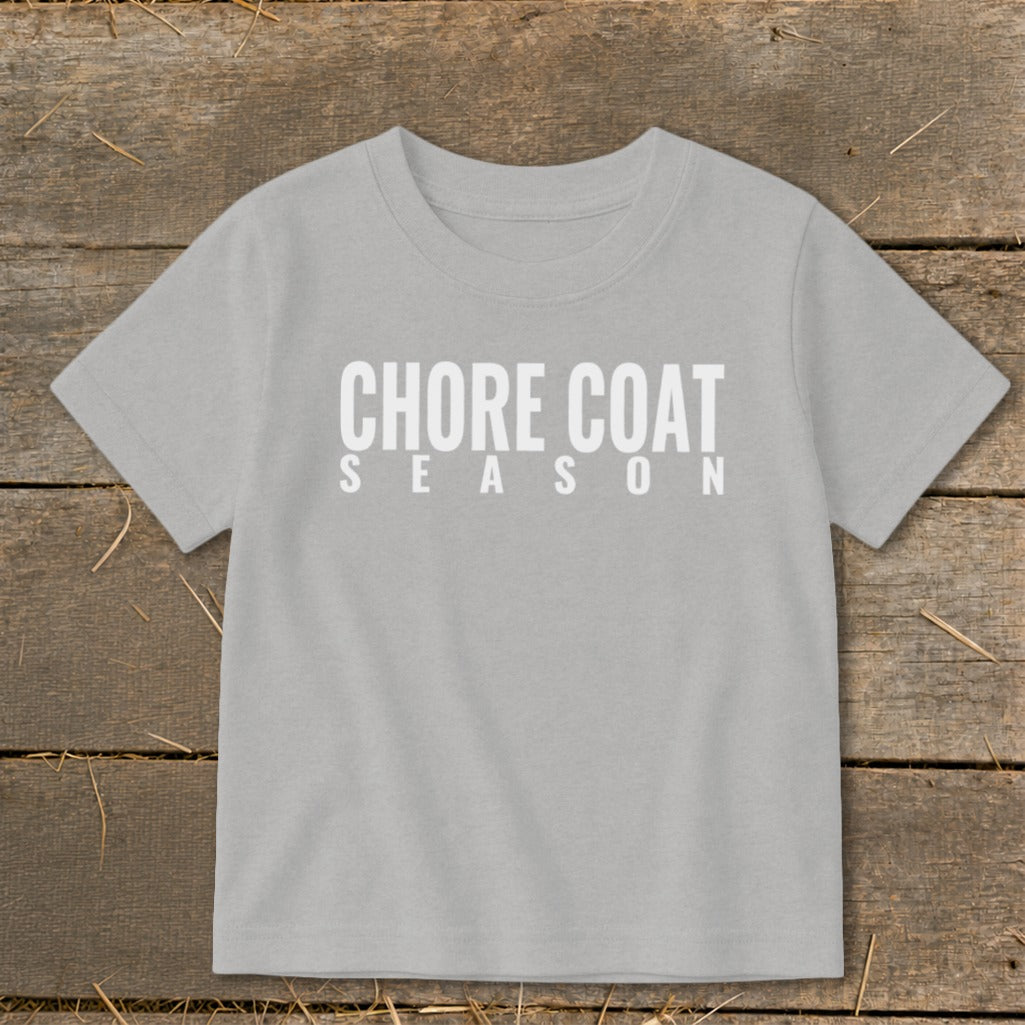Light gray t-shirt with "CHORE COAT SEASON" text.