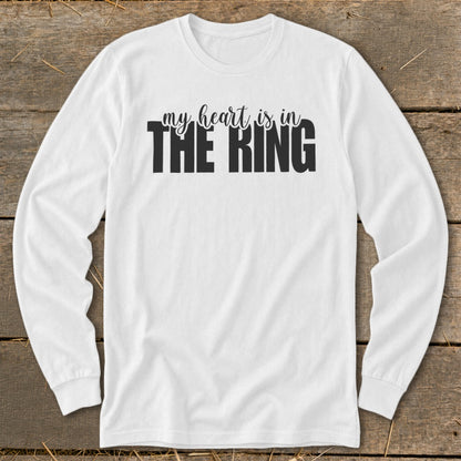 White long sleeve shirt with "my heart is in THE RING" graphic.